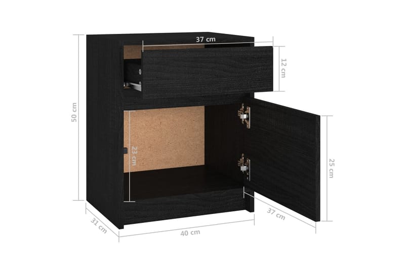 Sängbord 2 st svart 40x31x50 cm massivt furu - Svart - Möbler - Bord & matgrupper - Avlastningsbord - Sängbord & nattduksbord