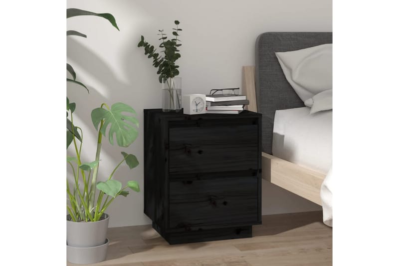 Sängbord 2 st svart 40x35x50 cm massiv furu - Svart - Möbler - Bord & matgrupper - Avlastningsbord - Sängbord & nattduksbord
