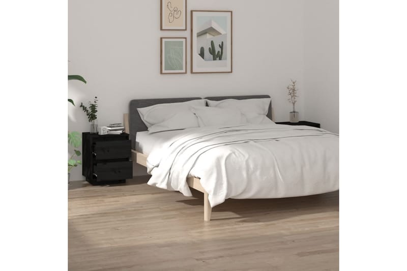 Sängbord 2 st svart 40x35x50 cm massiv furu - Svart - Möbler - Bord & matgrupper - Avlastningsbord - Sängbord & nattduksbord
