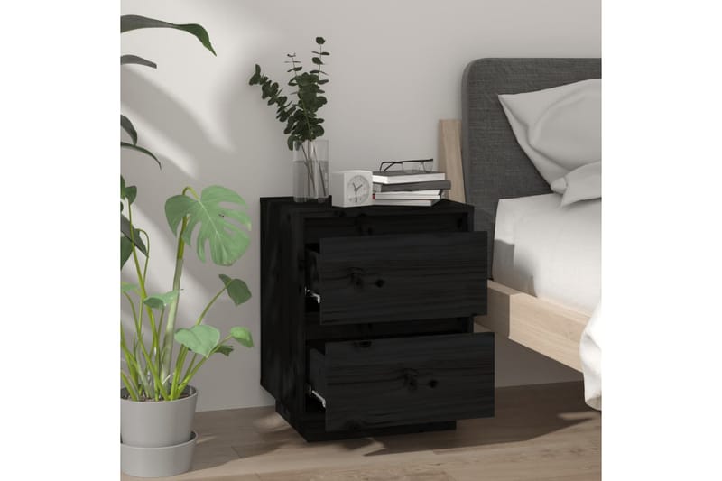Sängbord 2 st svart 40x35x50 cm massiv furu - Svart - Möbler - Bord & matgrupper - Avlastningsbord - Sängbord & nattduksbord