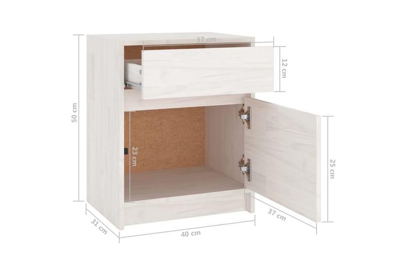 Sängbord 2 st vit 40x31x50 cm massivt furu - Vit - Sängbord & nattduksbord