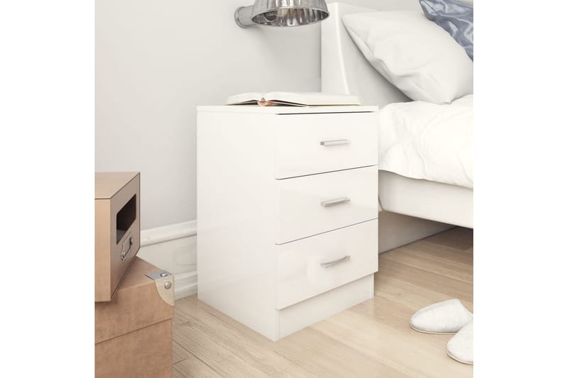 Sängbord 2 st vit högglans 38x35x56 cm spånskiva - Vit - Sängbord & nattduksbord