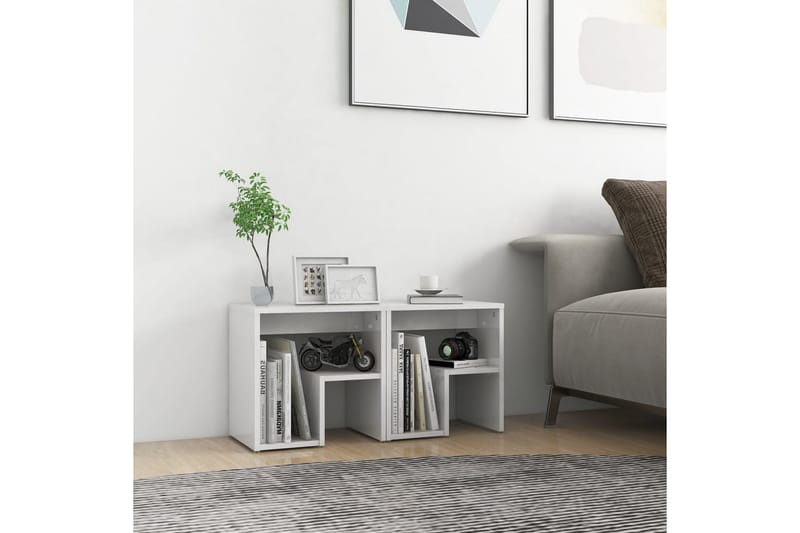 Sängbord 2 st vit högglans 40x30x40 cm spånskiva - Vit - Möbler - Bord & matgrupper - Avlastningsbord - Sängbord & nattduksbord