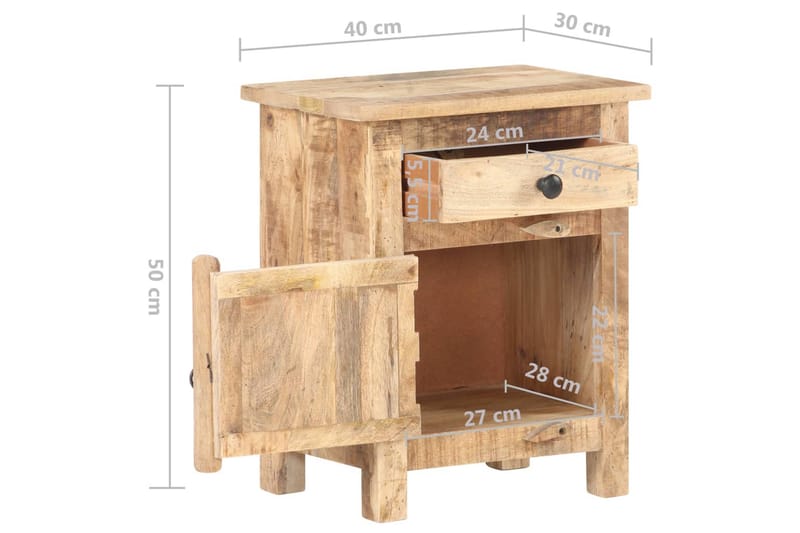 Sängbord 40x30x50 cm massivt grovt mangoträ - Brun - Möbler - Bord & matgrupper - Avlastningsbord - Sängbord & nattduksbord