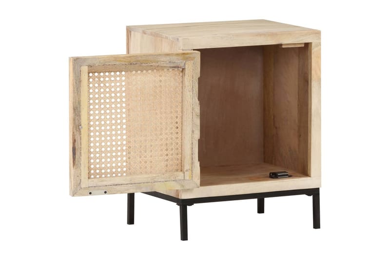 Sängbord 40x30x50 cm massivt mangoträ och naturlig rotting - Brun - Möbler - Bord & matgrupper - Avlastningsbord - Sängbord & nattduksbord