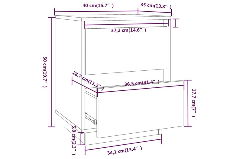 Sängbord 40x35x50 cm massiv furu - Brun - Möbler - Bord & matgrupper - Avlastningsbord - Sängbord & nattduksbord