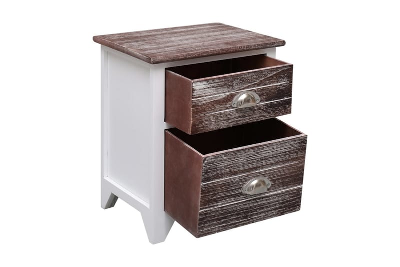 Sängbord brun och vit 38x28x45 cm paulownia - Brun - Möbler - Bord & matgrupper - Avlastningsbord - Sängbord & nattduksbord