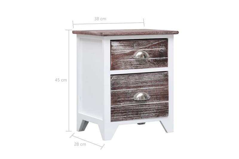 Sängbord brun och vit 38x28x45 cm paulownia - Brun - Möbler - Bord & matgrupper - Avlastningsbord - Sängbord & nattduksbord