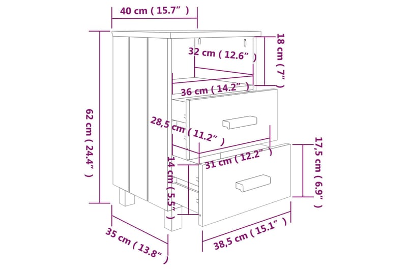 Sängbord honungsbrun 40x30x40 cm massiv furu - Brun - Möbler - Bord & matgrupper - Avlastningsbord - Sängbord & nattduksbord