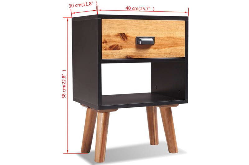 Sängbord massivt akaciaträ 40x30x57 cm - Svart - Möbler - Bord & matgrupper - Avlastningsbord - Sängbord & nattduksbord