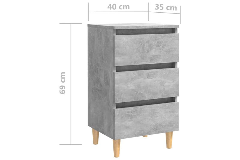 Sängbord med ben i massivt trä 2 st betonggrå 40x35x69 cm - Grå - Sängbord & nattduksbord