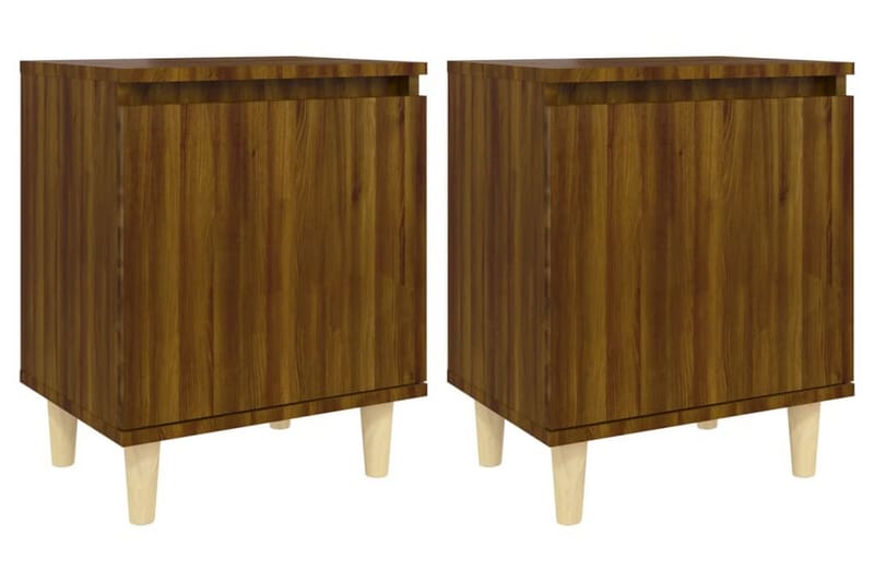 Sängbord med ben i massivt trä 2 st brun ek 40x30x50 cm - Brun - Sängbord & nattduksbord
