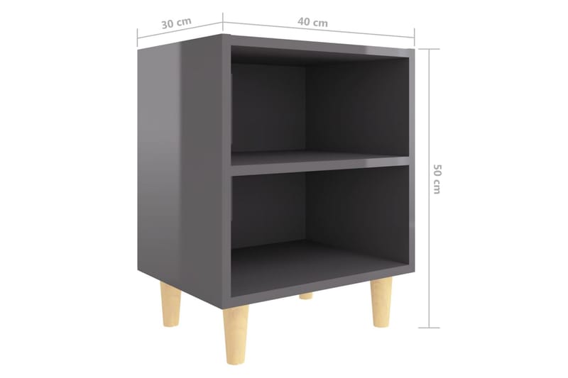 Sängbord med ben i massivt trä 2 st grå högglans 40x30x50 cm - Grå - Sängbord & nattduksbord