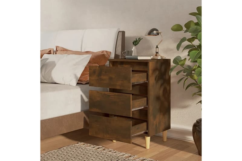 Sängbord med ben i massivt trä 2 st rökfärgad ek 40x35x69 cm - Brun - Möbler - Bord & matgrupper - Avlastningsbord - Sängbord & nattduksbord