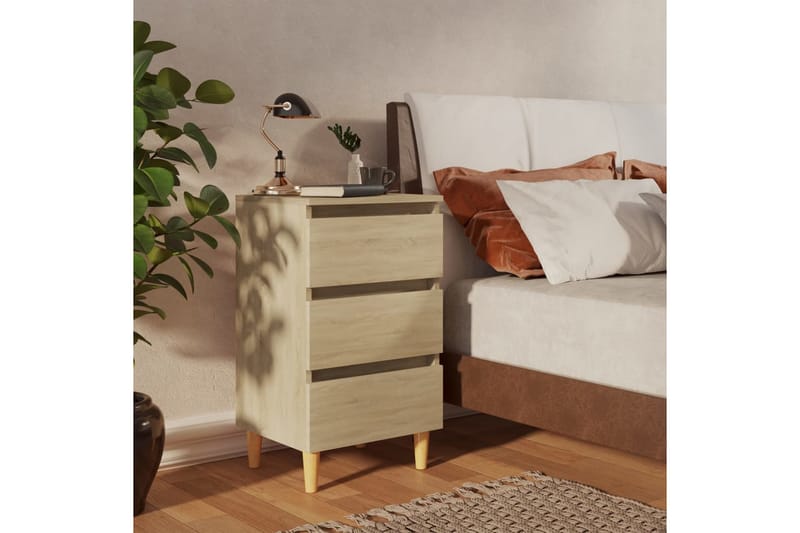 Sängbord med ben i massivt trä 2 st sonoma-ek 40x35x69 cm - Brun - Sängbord & nattduksbord