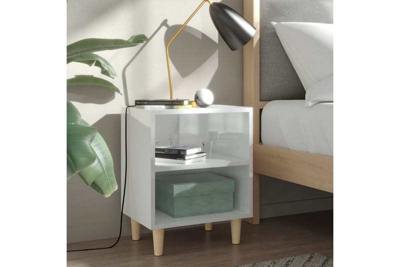 S�ängbord med ben i massivt trä 2 st vit högglans 40x30x50 cm - Vit - Sängbord & nattduksbord