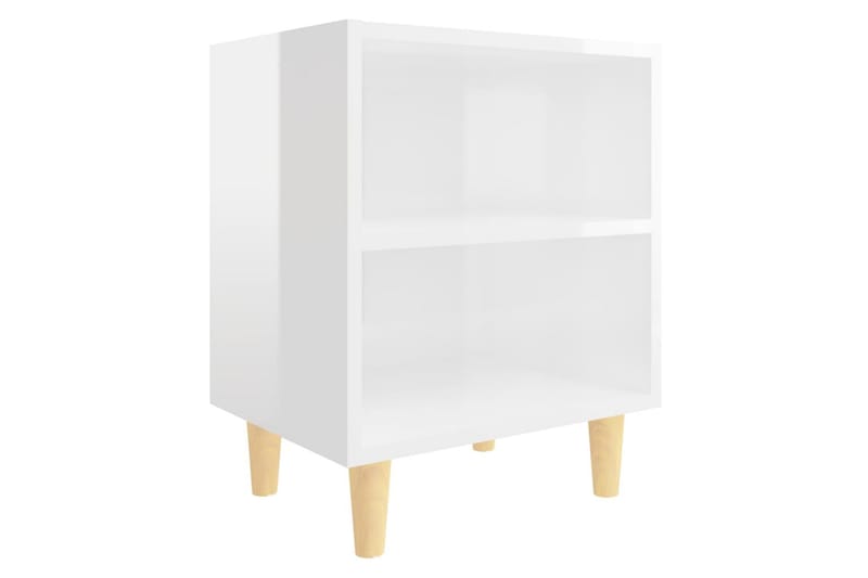 Sängbord med ben i massivt trä 2 st vit högglans 40x30x50 cm - Vit - Möbler - Bord & matgrupper - Avlastningsbord - Sängbord & nattduksbord