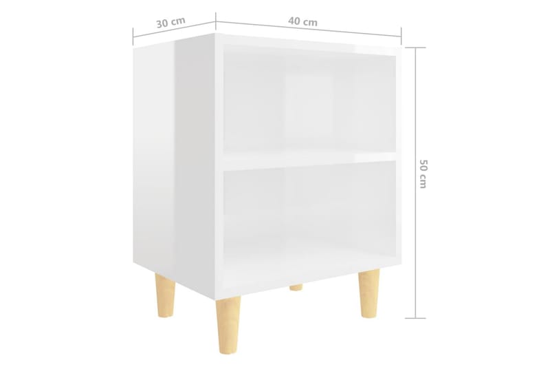 Sängbord med ben i massivt trä 2 st vit högglans 40x30x50 cm - Vit - Möbler - Bord & matgrupper - Avlastningsbord - Sängbord & nattduksbord