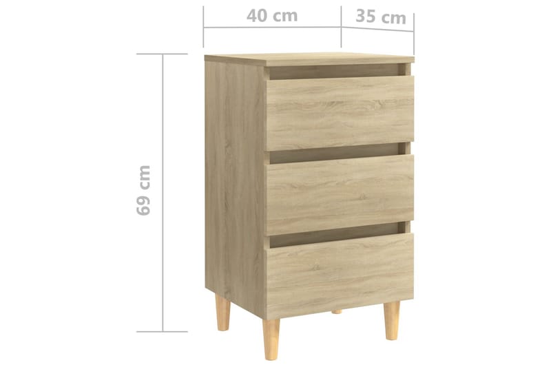 Sängbord med ben i massivt trä sonoma-ek 40x35x69 cm - Brun - Möbler - Bord & matgrupper - Avlastningsbord - Sängbord & nattduksbord