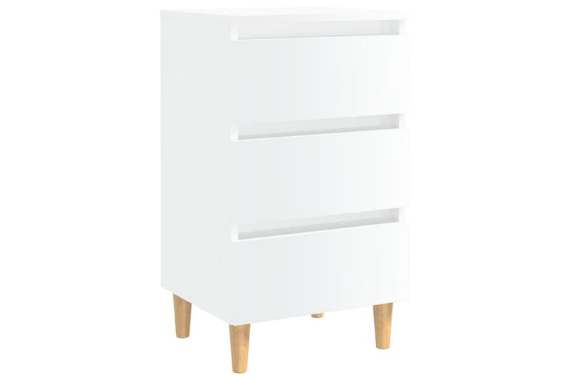 Sängbord med ben i massivt trä vit högglans 40x35x69 cm - Vit - Sängbord & nattduksbord