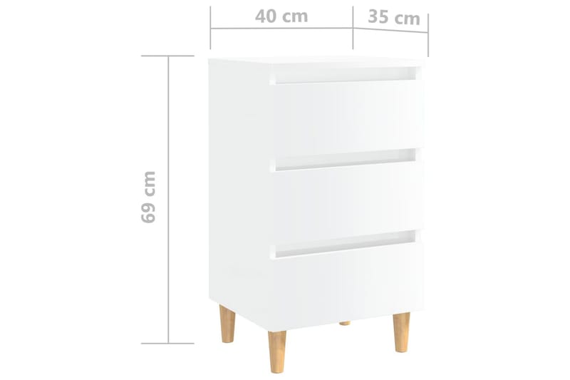 Sängbord med ben i massivt trä vit högglans 40x35x69 cm - Vit - Sängbord & nattduksbord