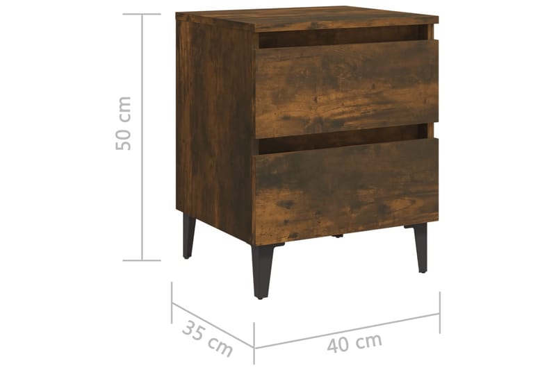 Sängbord med ben i metall rökfärgad ek 40x35x50 cm - Brun - Sängbord & nattduksbord