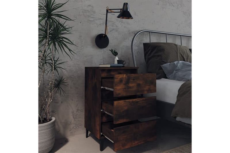 Sängbord med ben i metall rökfärgad ek 40x35x69 cm - Brun - Sängbord & nattduksbord