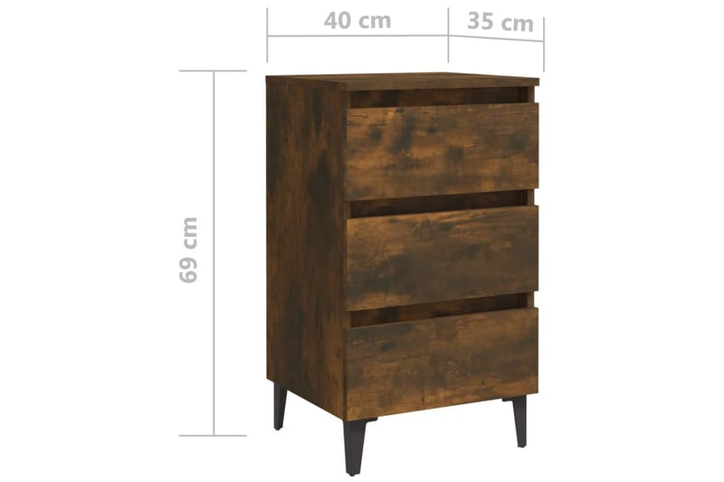 Sängbord med ben i metall rökfärgad ek 40x35x69 cm - Brun - Möbler - Bord & matgrupper - Avlastningsbord - Sängbord & nattduksbord