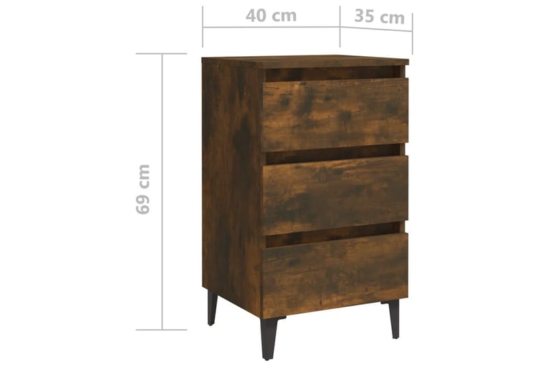 Sängbord med ben i metall rökfärgad ek 40x35x69 cm - Brun - Sängbord & nattduksbord