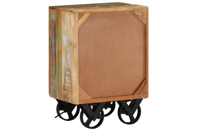 Sängbord med hjul 40x30x57 cm massivt återvunnet trä - Flerfärgad - Möbler - Bord & matgrupper - Avlastningsbord - Sängbord & nattduksbord