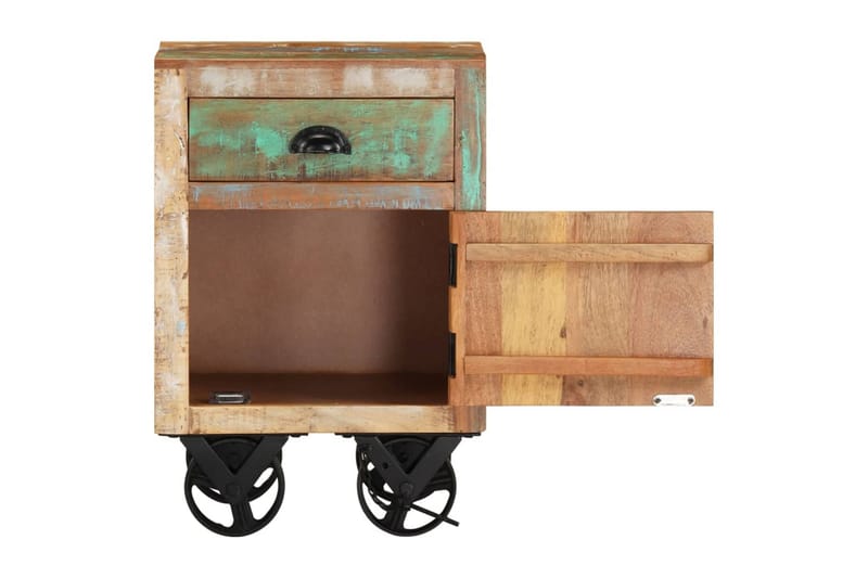 Sängbord med hjul 40x30x57 cm massivt återvunnet trä - Flerfärgad - Möbler - Bord & matgrupper - Avlastningsbord - Sängbord & nattduksbord