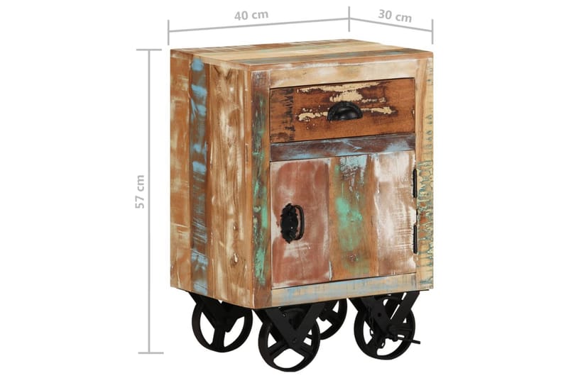 Sängbord med hjul 40x30x57 cm massivt återvunnet trä - Flerfärgad - Möbler - Bord & matgrupper - Avlastningsbord - Sängbord & nattduksbord