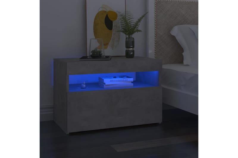 Sängbord med LED-belysning 2 st betonggrå 60x35x40 cm - Grå - Sängbord & nattduksbord