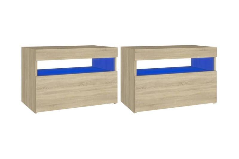 Sängbord med LED-belysning 2 st sonoma-ek 60x35x40 cm - Brun - Möbler - Bord & matgrupper - Avlastningsbord - Sängbord & nattduksbord
