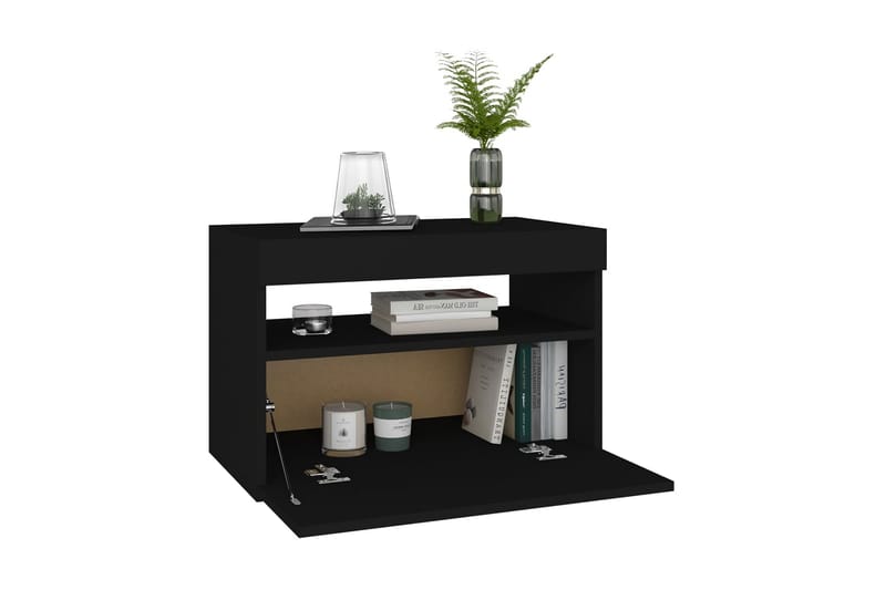 Sängbord med LED-belysning 2 st svart 60x35x40 cm spånskiva - Svart - Möbler - Bord & matgrupper - Avlastningsbord - Sängbord & nattduksbord