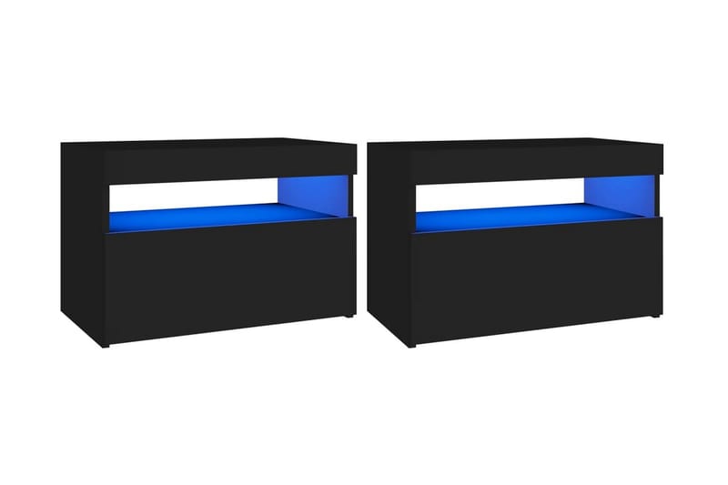 Sängbord med LED-belysning 2 st svart 60x35x40 cm spånskiva - Svart - Möbler - Bord & matgrupper - Avlastningsbord - Sängbord & nattduksbord