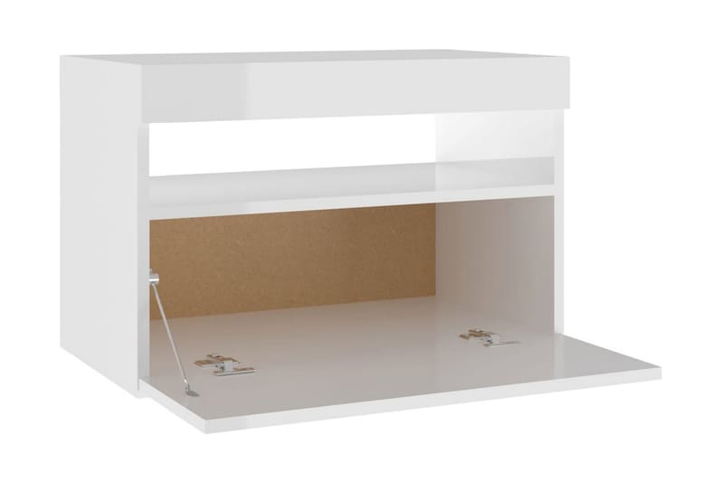 Sängbord med LED-belysning vit högglans 60x35x40 cm - Vit - Möbler - Bord & matgrupper - Avlastningsbord - Sängbord & nattduksbord