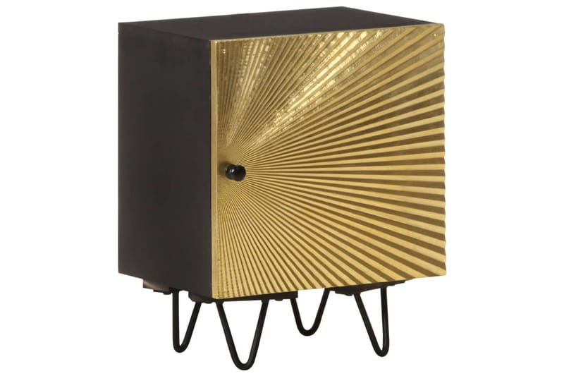 Sängbord med mässingsfront 40x30x50 cm massivt mangoträ - Guld - Möbler - Bord & matgrupper - Avlastningsbord - Sängbord & nattduksbord