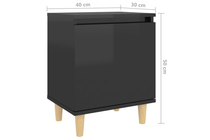 Sängbord med massiva ben 2 st svart högglans 40x30x50 cm - Svart - Sängbord & nattduksbord