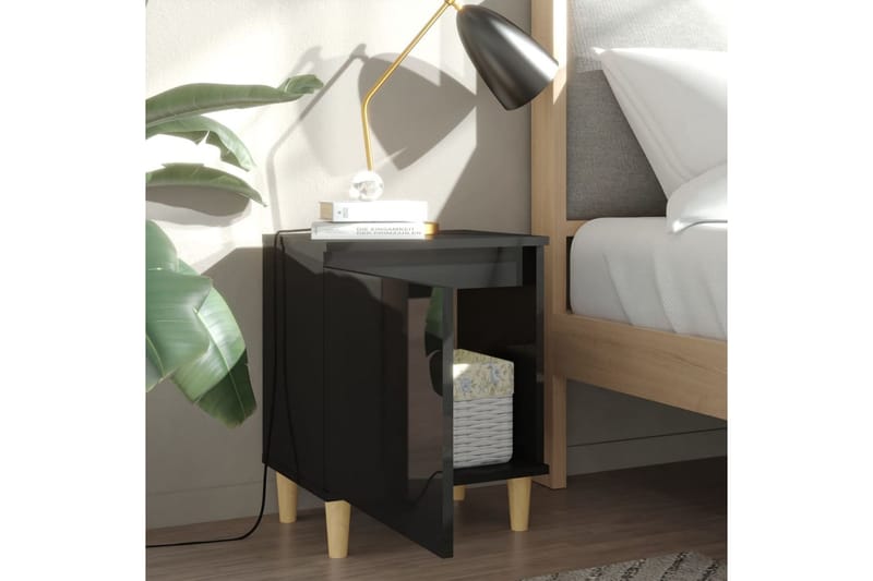 Sängbord med massiva ben 2 st svart högglans 40x30x50 cm - Svart - Sängbord & nattduksbord