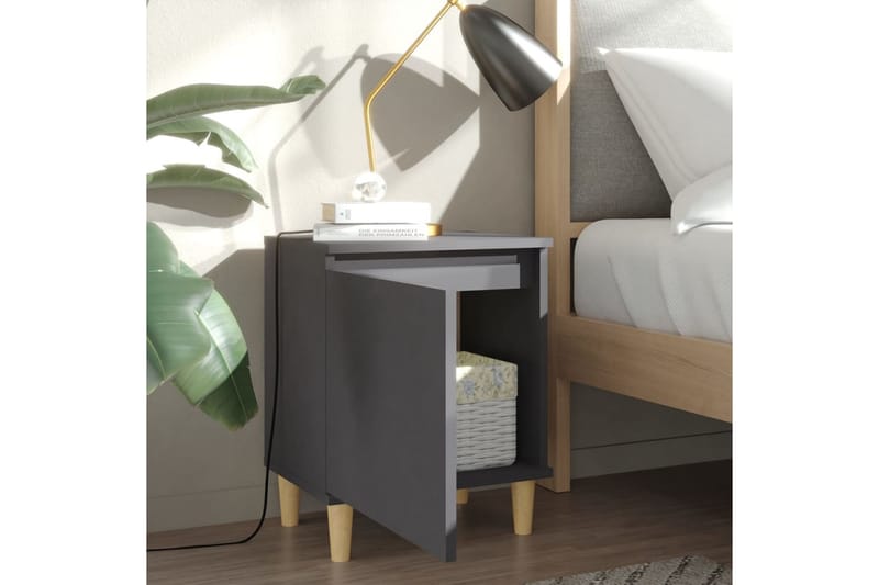 Sängbord med massiva ben grå 40x30x50 cm - Grå - Sängbord & nattduksbord