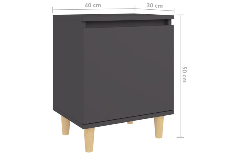 Sängbord med massiva ben grå 40x30x50 cm - Grå - Sängbord & nattduksbord