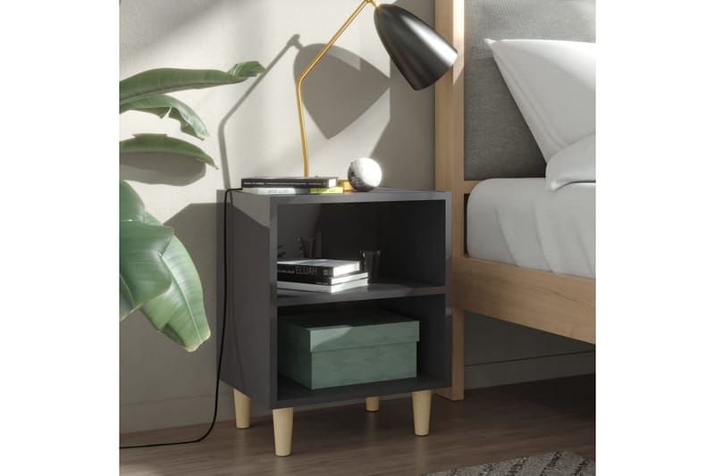 Sängbord med massiva ben grå högglans 40x30x50 cm - Grå - Sängbord & nattduksbord