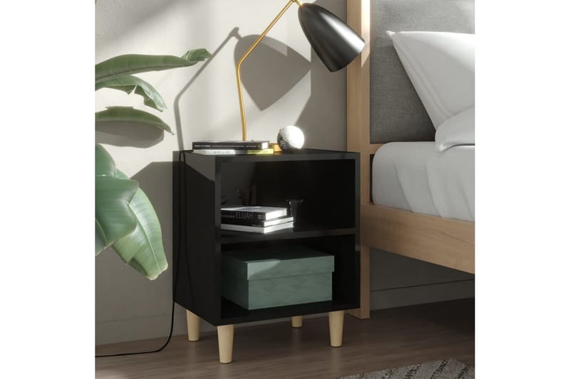 Sängbord med massiva ben svart högglans 40x30x50 cm - Svart - Sängbord & nattduksbord