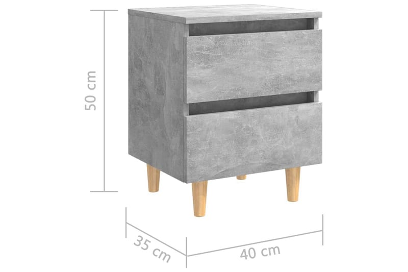 Sängbord med massiva furuben 2 st betonggrå 40x35x50 cm - Grå - Sängbord & nattduksbord