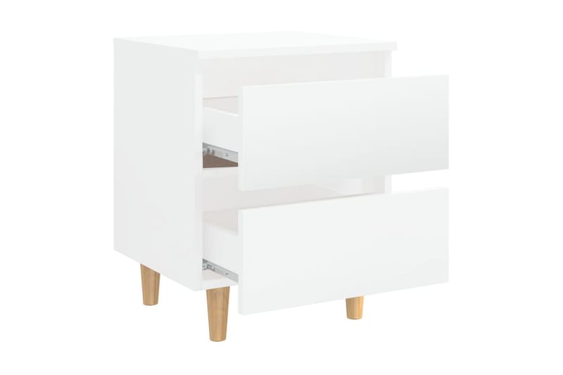 Sängbord med massiva furuben 2 st vit högglans 40x35x50 cm - Vit - Sängbord & nattduksbord