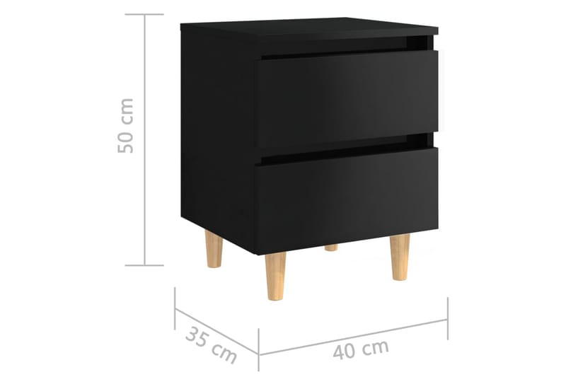 Sängbord med massiva furuben svart högglans 40x35x50 cm - Svart - Möbler - Bord & matgrupper - Avlastningsbord - Sängbord & nattduksbord