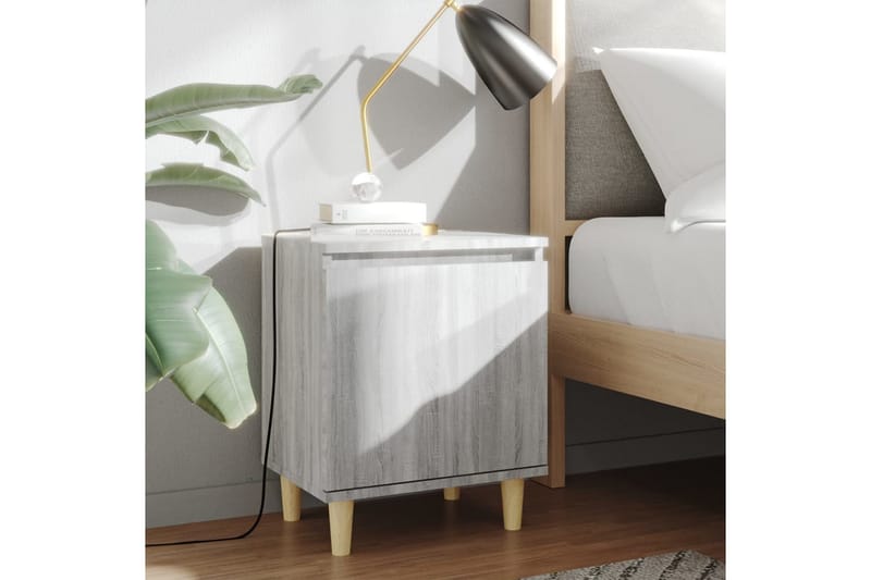 Sängbord med massiva träben grå sonoma 40x30x50 cm - Grå - Sängbord & nattduksbord