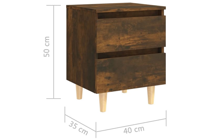 Sängbord med massiva träben rökfärgad ek 40x35x50 cm - Brun - Sängbord & nattduksbord