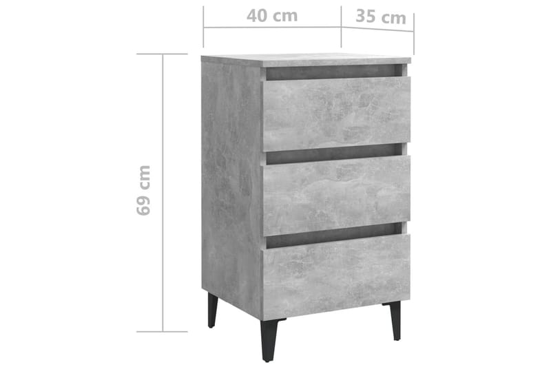 Sängbord med metallben 2 st betonggrå 40x35x69 cm - Grå - Sängbord & nattduksbord